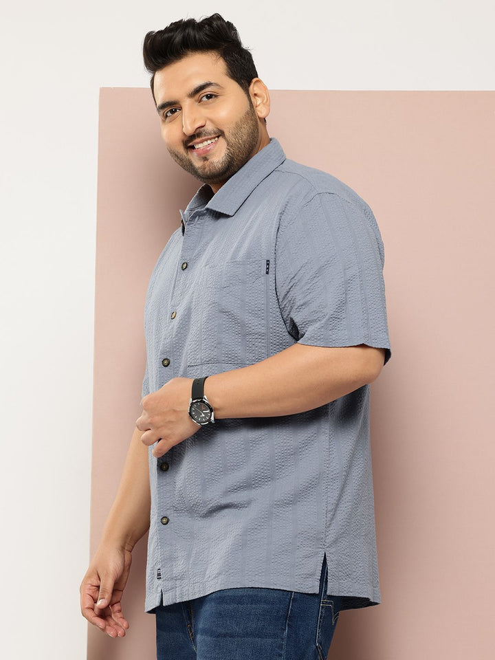 Thomas Scott Men's Plus Size Seersucker Cotton Casual Shirt
