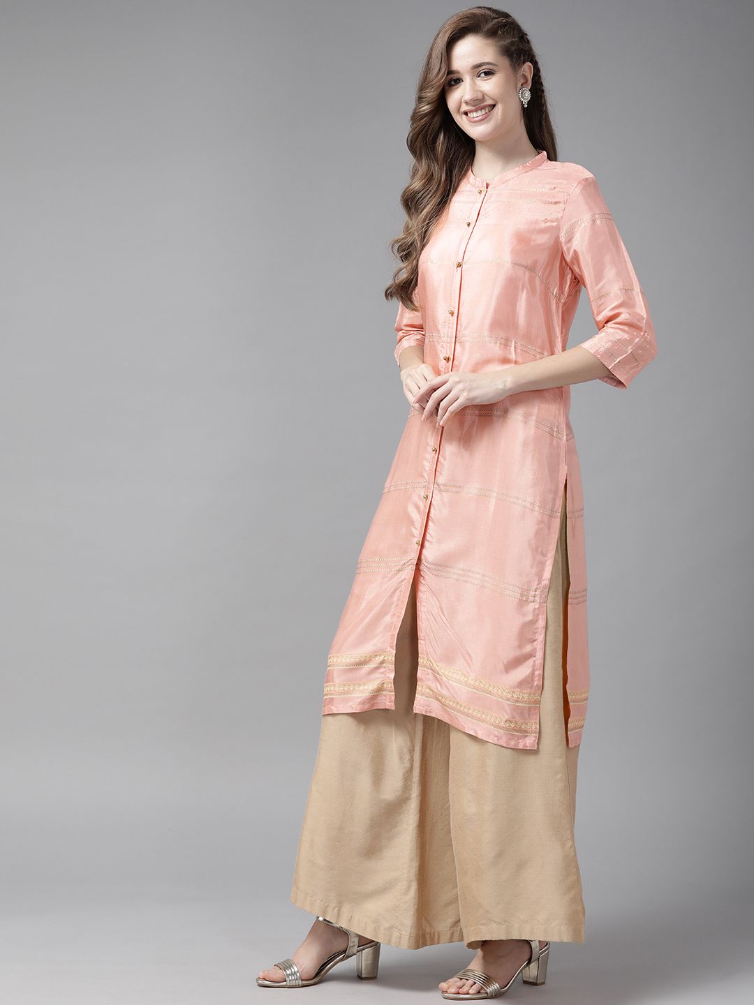 W Women Peach-Coloured Printed Straight Kurta