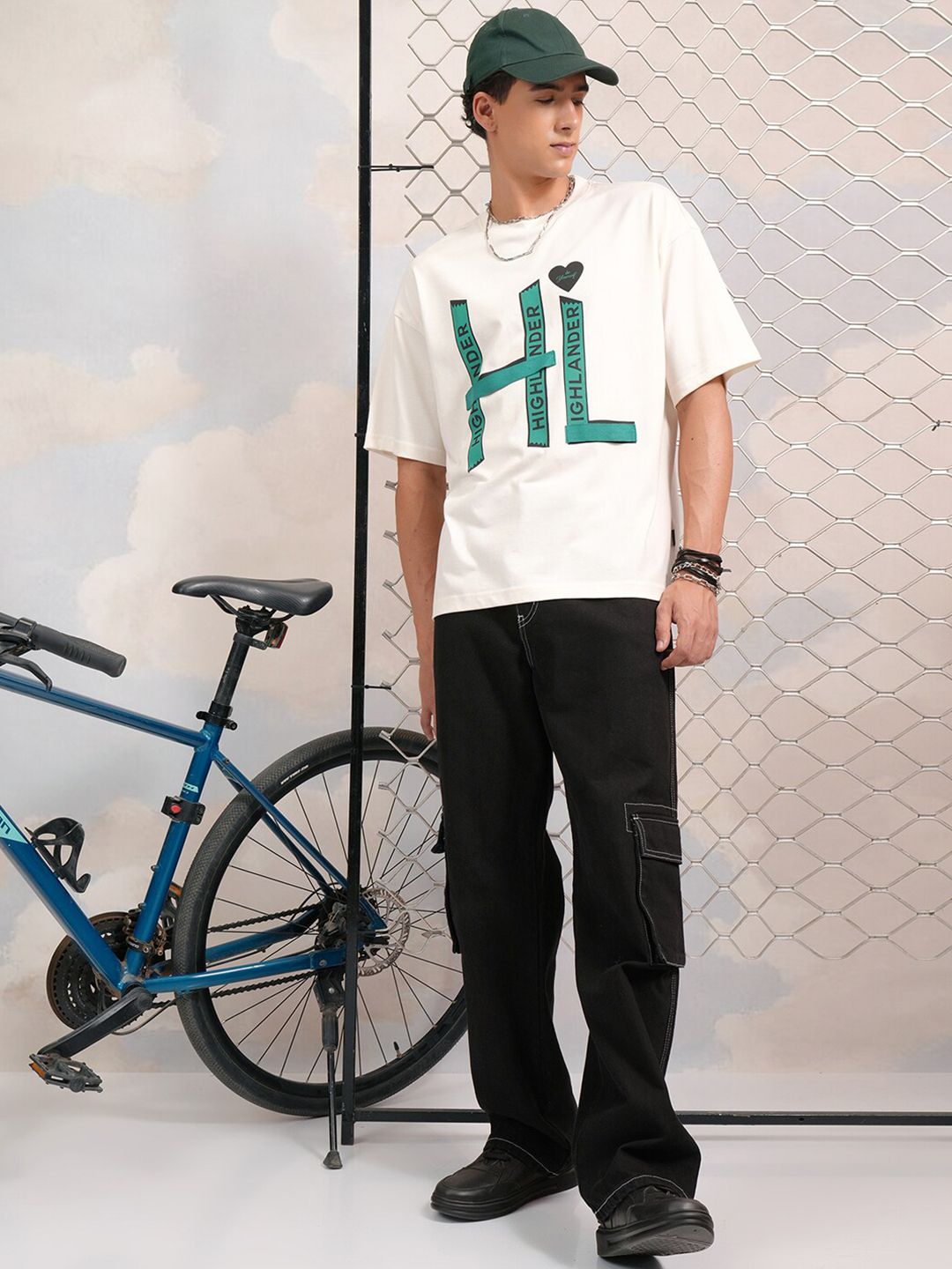 HIGHLANDER Typography Puff Printed Round Neck Oversized T-shirt