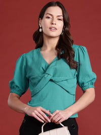 all about you Puff Sleeves Textured Twisted Top