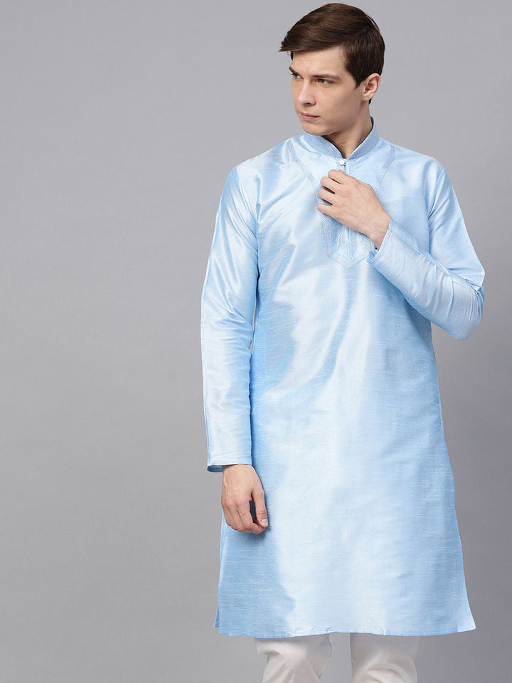 SOJANYA Men Turquoise Blue Solid Kurta Lurus