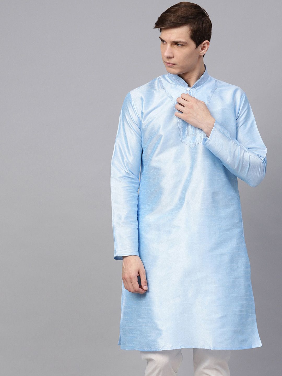 SOJANYA Men Turquoise Blue Solid Kurta Lurus
