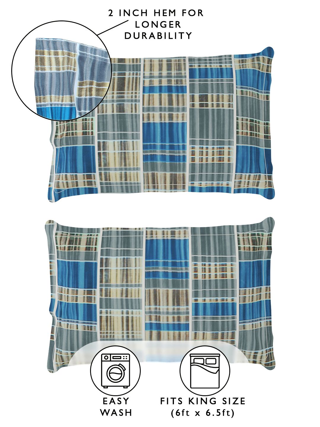 Story@home Arena Grey & Blue Printed 180 TC Fitted King Bedsheet & 2 Pillow Covers