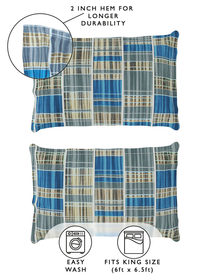 Story@home Arena Grey & Blue Printed 180 TC Fitted King Bedsheet & 2 Pillow Covers