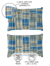 Story@home Arena Grey & Blue Printed 180 TC Fitted King Bedsheet & 2 Pillow Covers
