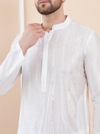 See Designs Striped Mandarin Collar Sequins Straight Kurta