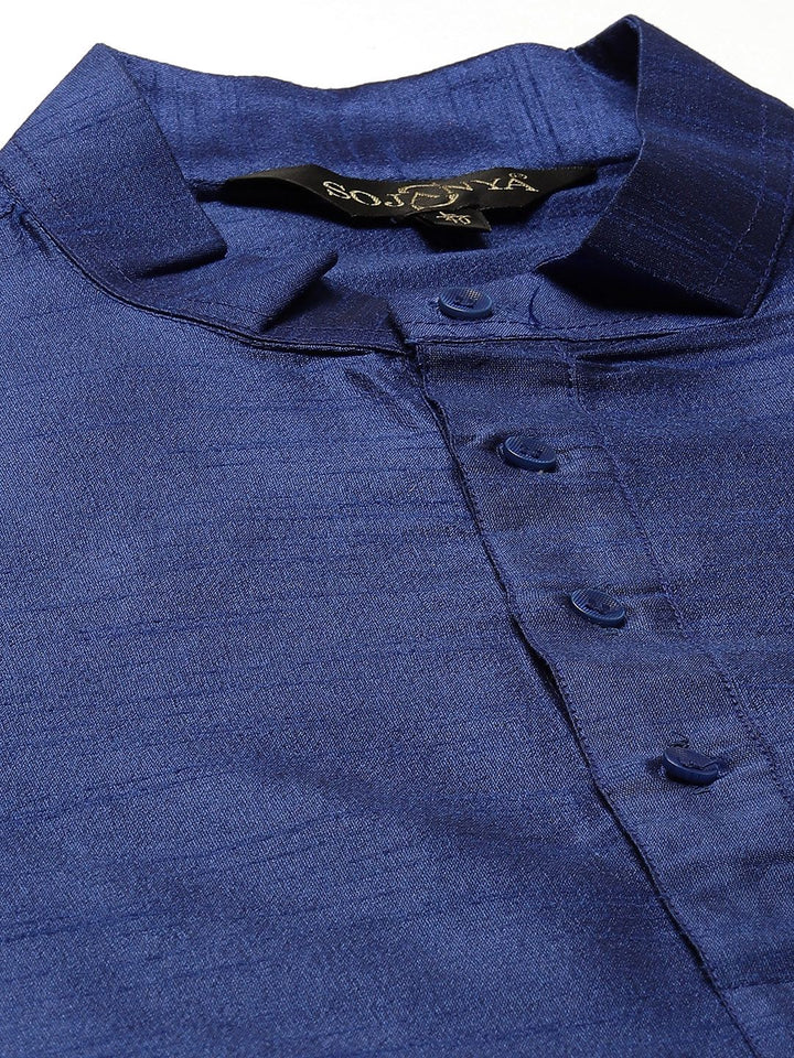 SOJANYA Men Blue Kurta with Churidar & Jacket