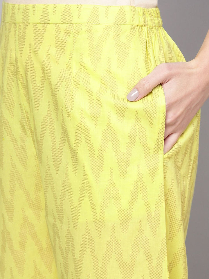 Gerua By Libas Women Lime Green  Golden Block Print Kurta with Trousers
