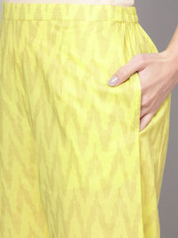 Gerua By Libas Women Lime Green  Golden Block Print Kurta with Trousers