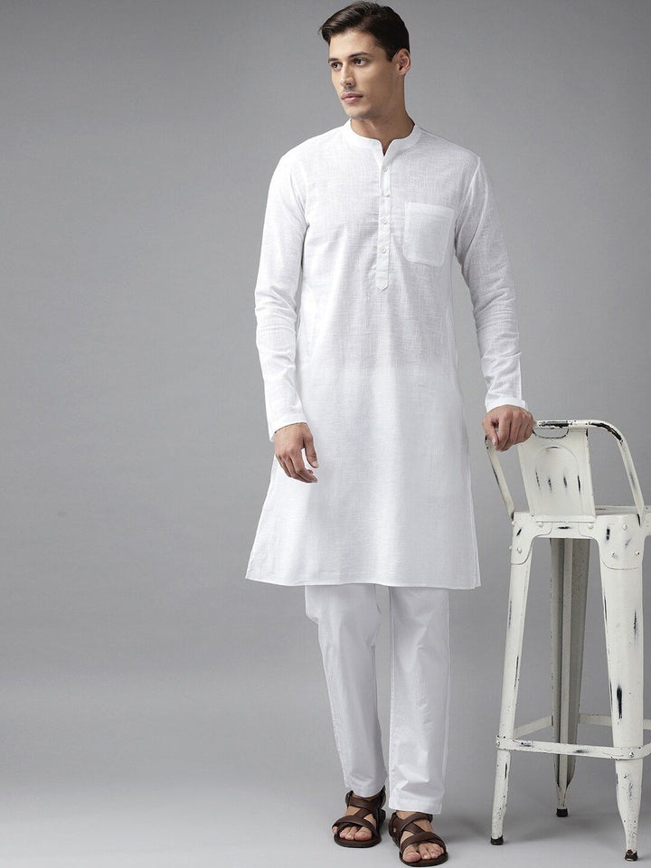 See Designs Men White Straight Cotton Kurta