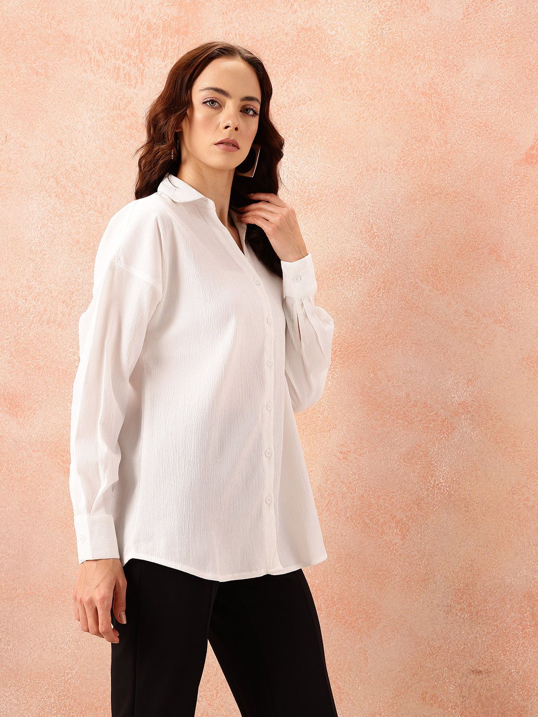 all about you Textured Oversized Casual Shirt