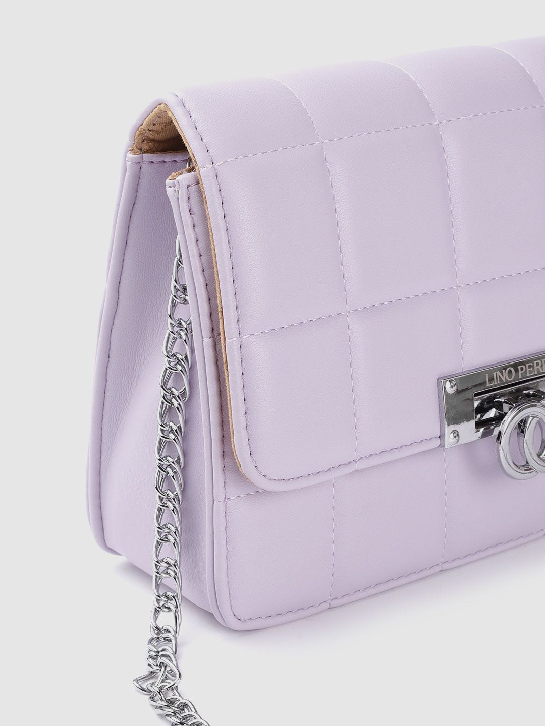 Lino Perros Women Lavender Solid Quilted Structured Sling Bag