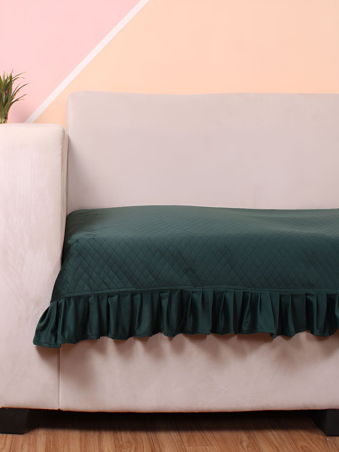 STITCHNEST Green Self Design 3 Seater Sofa Cover