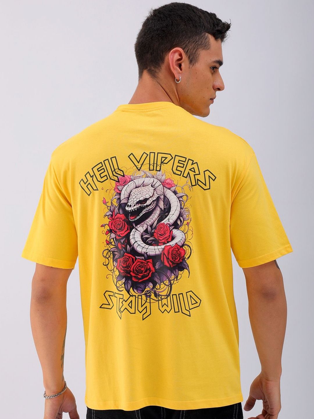 The Indian Garage Co Men Back Printed Boxy Oversized Round Neck T-shirt
