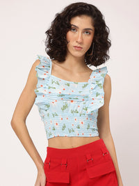 DressBerry Ruffle Ready Smocked Floral Print Crop Top