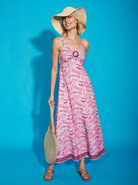 SASSAFRAS Pink Floral Printed Cut Out A-Line Dress