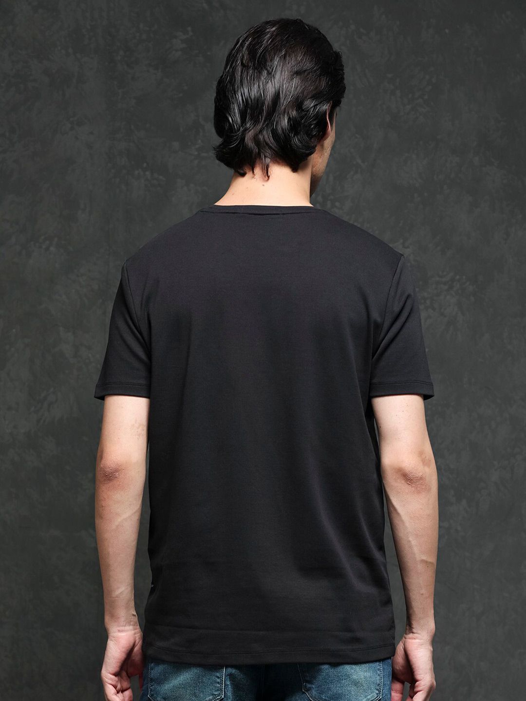 RARE RABBIT Men Azul Cotton Slim Fit T-Shirt