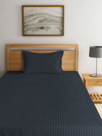 KLOTTHE Black Striped 210 TC Single Bedsheet with 1 Pillow Covers