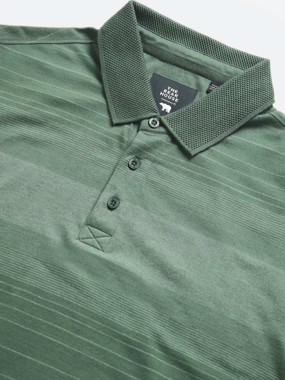 THE BEAR HOUSE Men Striped Polo Collar Slim Fit T-shirt