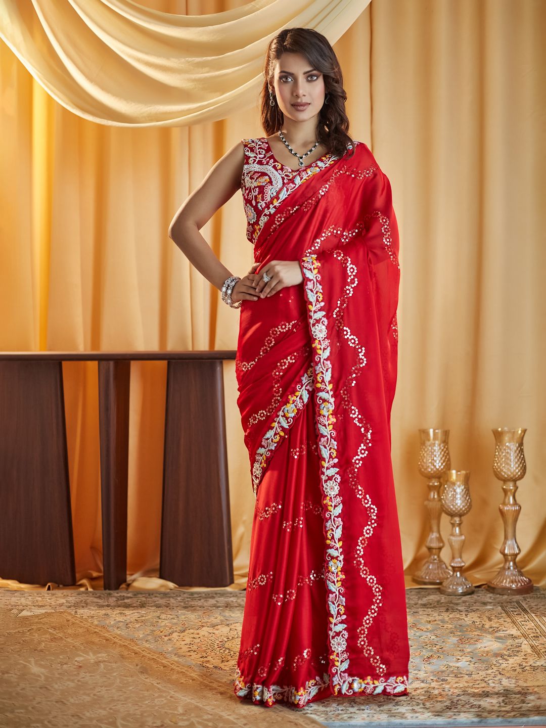 kasee Ethnic Motifs Kutchi Embroidery Pure Silk Saree
