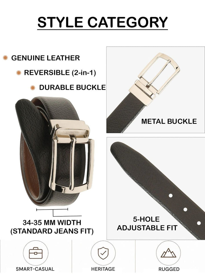 Teakwood Leathers Men Textured Leather Reversible Belt