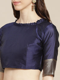 Saree mall Navy Blue & Golden Ethnic Woven Design Banarasi Saree
