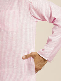 SOJANYA Men Pink & White Striped Cotton Straight Kurta