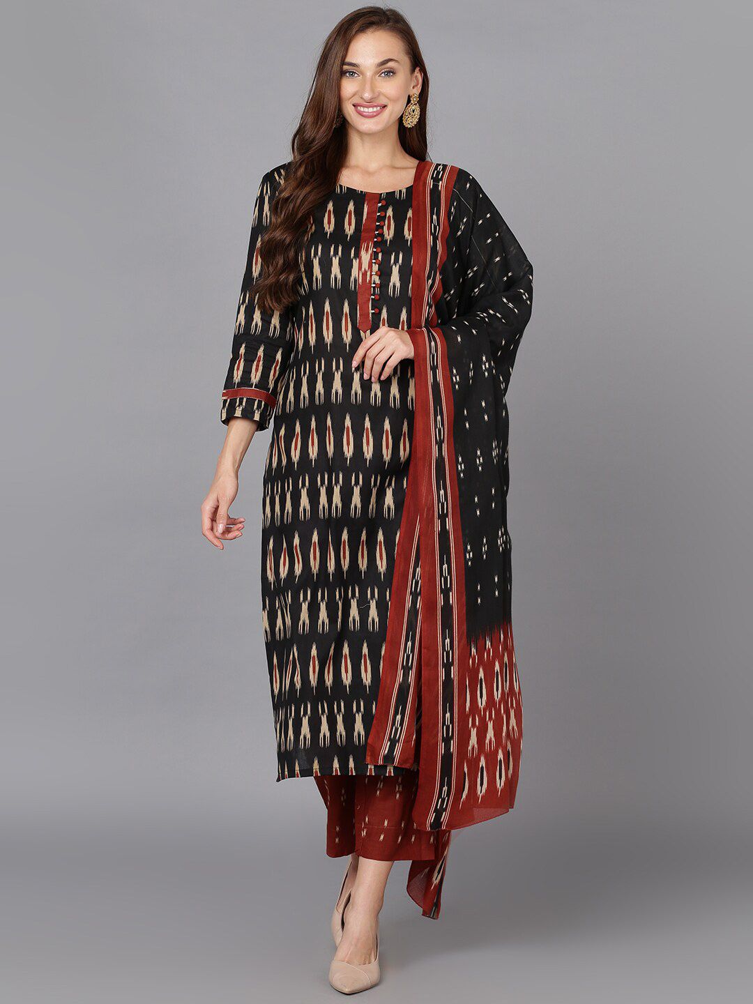 KALINI Ethnic Motifs Printed Straight Kurta With Trousers & Dupatta