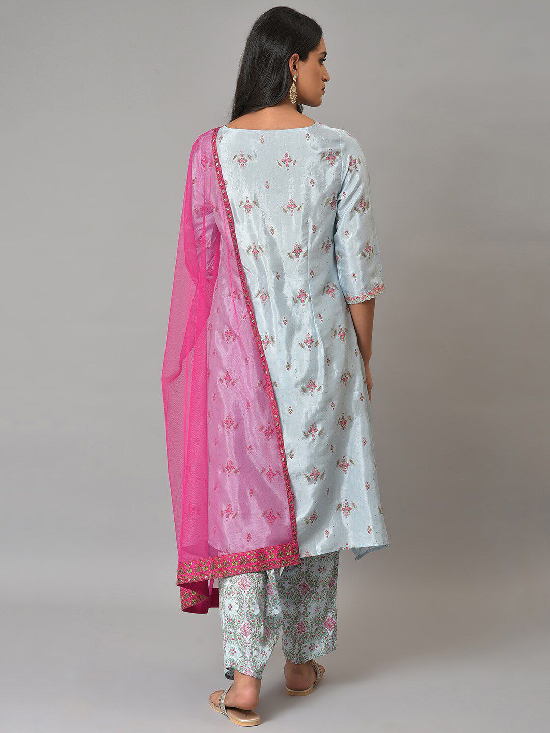 W Festive Floral Print Rayon Kurta With Salwar & Dupatta