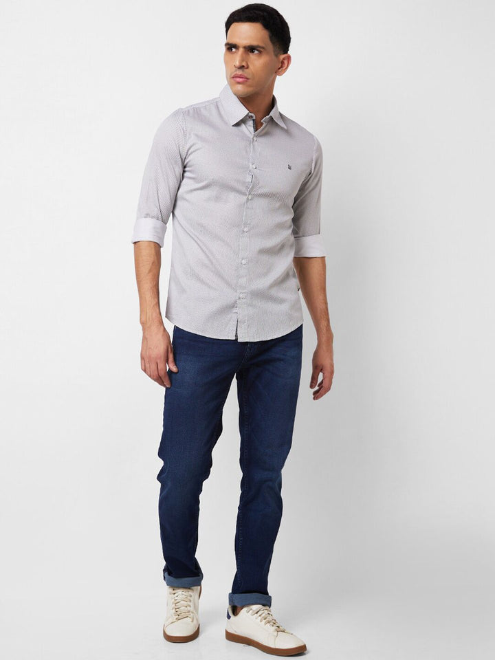 SPYKAR Slim Fit Textured Self Design Opaque Cotton Casual Shirt