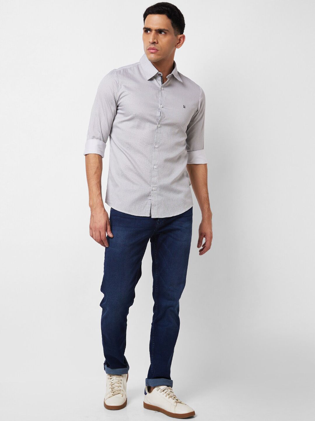 SPYKAR Slim Fit Textured Self Design Opaque Cotton Casual Shirt