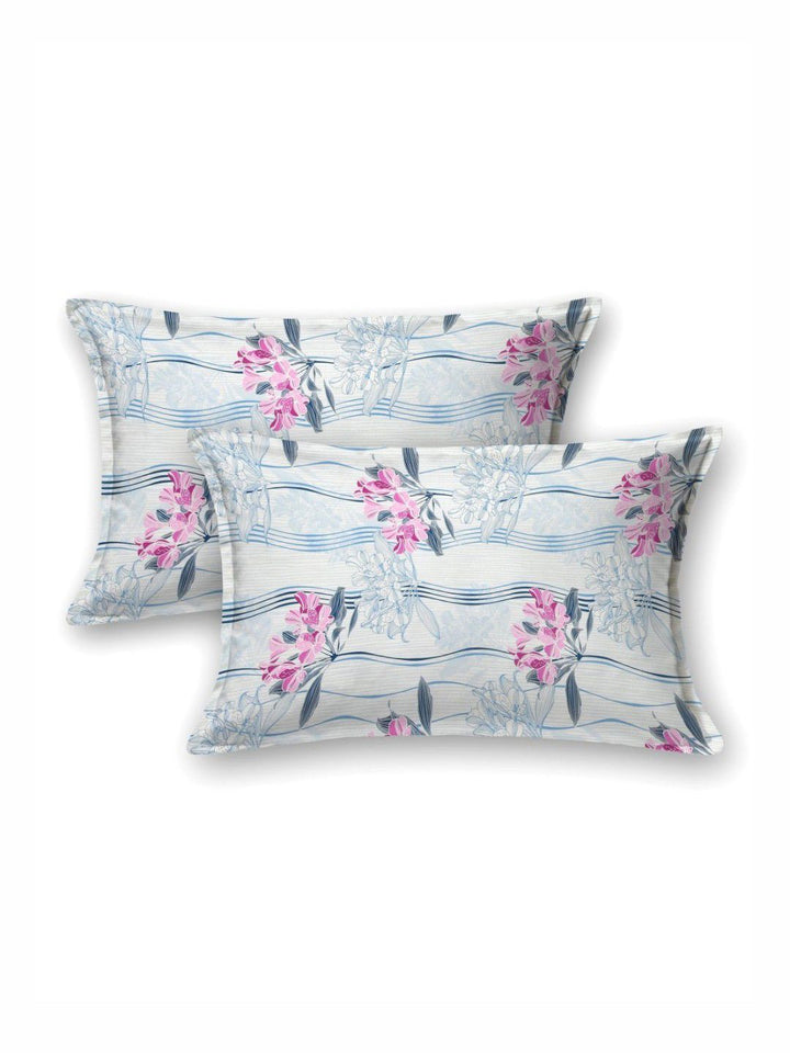 BOMBAY DYEING Pink & Blue Floral Pure Cotton 120 TC Queen Bedsheet Set 2.24 x 2.54 Mts