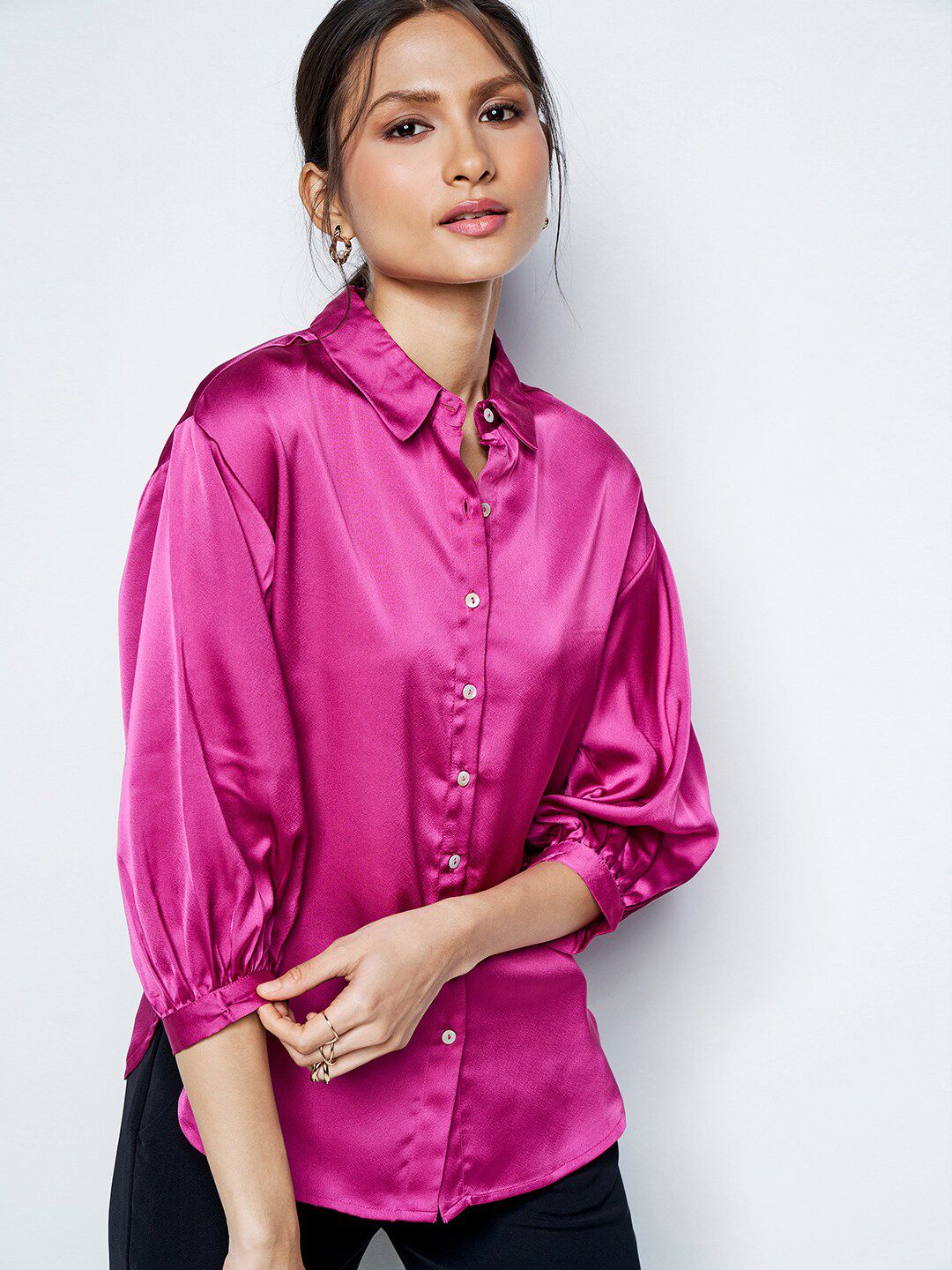 AND Puff Sleeves Shirt Style Top