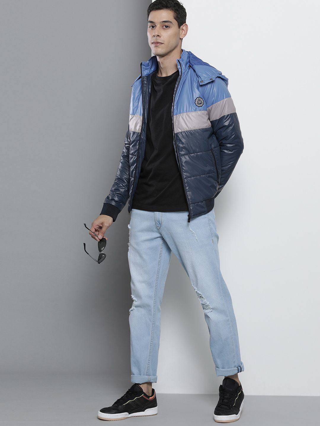The Indian Garage Co Men Slim Fit Biker Jacket with Detachable Hood