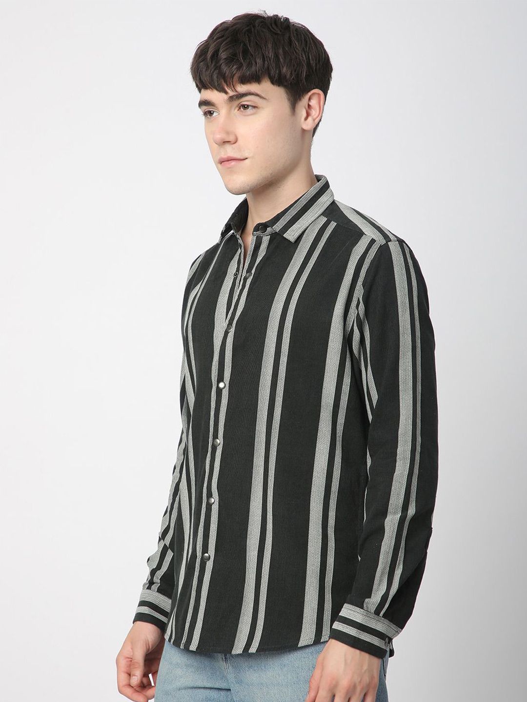 VASTRADO Men Classic Spread Collar Vertical Striped Cotton Casual Shirt