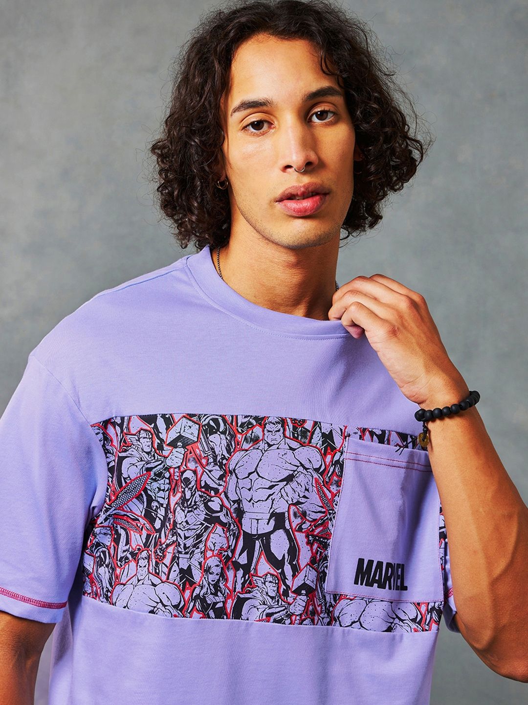 Bewakoof Marvel Printed Drop-Shoulder Sleeves Sleeves Oversized Cotton T-shirt