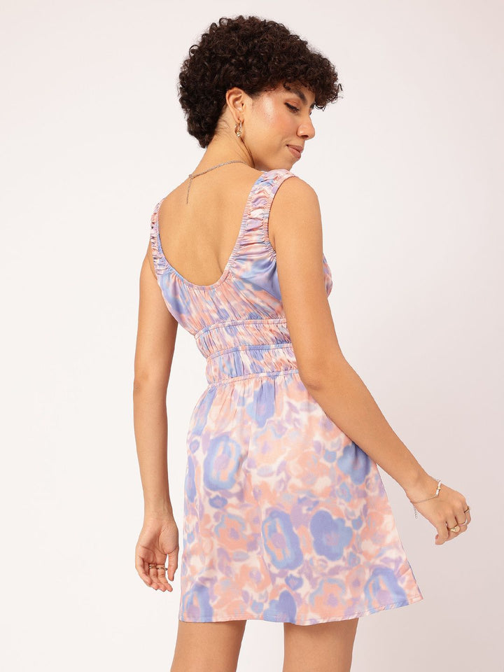 DressBerry Satin Swirl Tie and Dye Smocked A-line Mini Dress