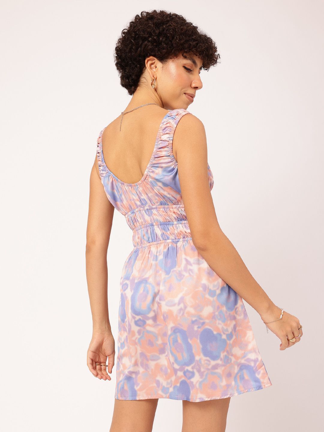 DressBerry Satin Swirl Tie and Dye Smocked A-line Mini Dress