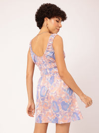 DressBerry Satin Swirl Tie and Dye Smocked A-line Mini Dress