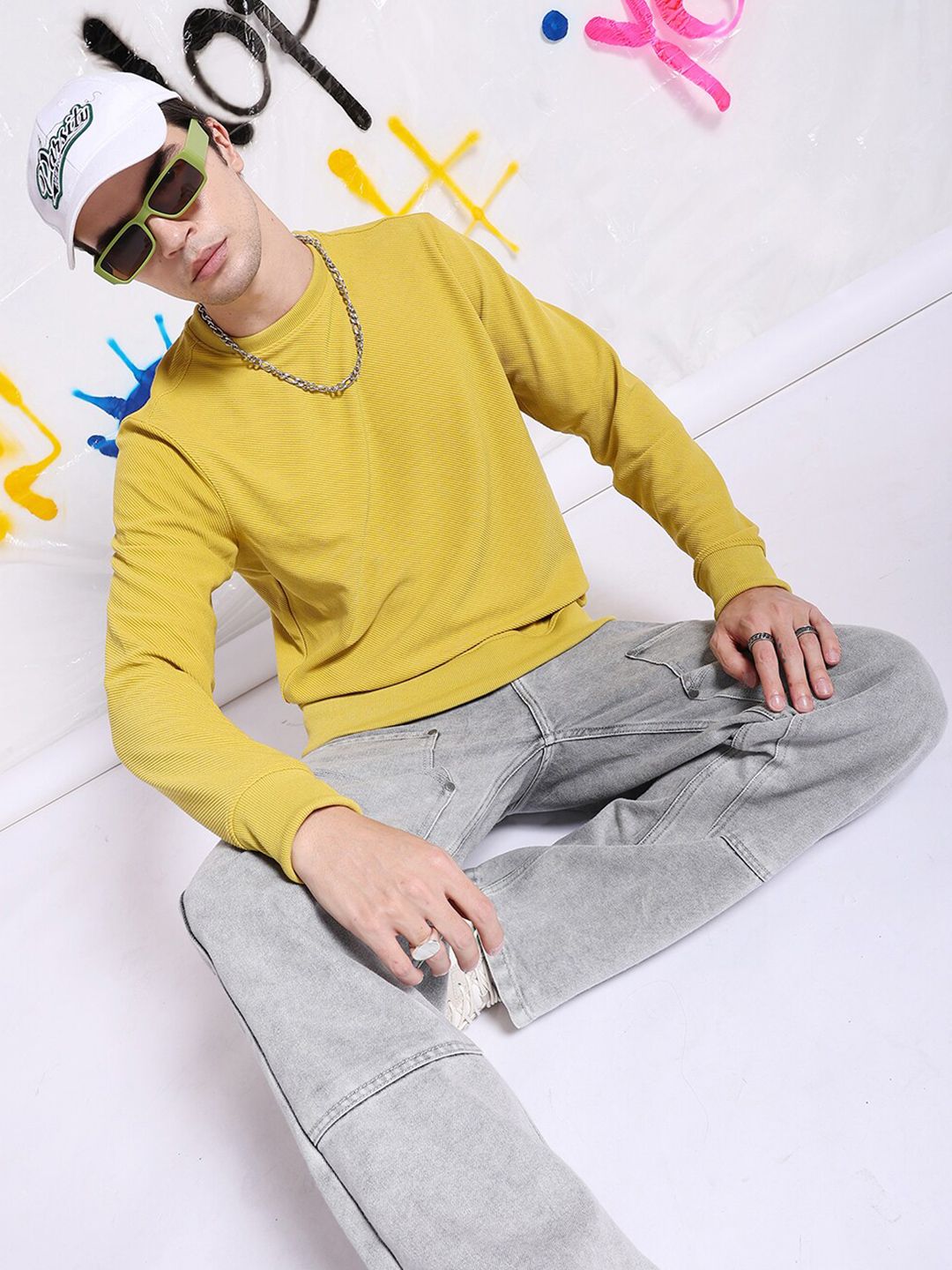 The Indian Garage Co Self Design Textured Long Sleeve Pullover Sweatshirt