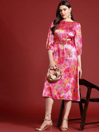 all about you Floral Print Satin A-Line Midi Dress