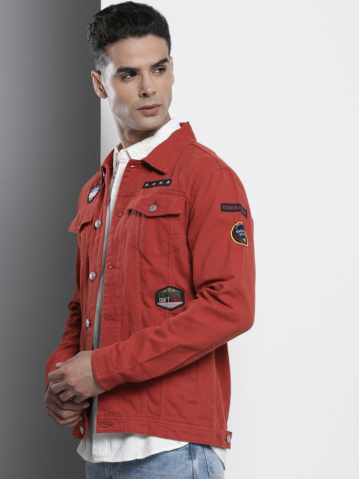 The Indian Garage Co Men Slim Fit Denim Trucker Jacket with Double Flap Pockets