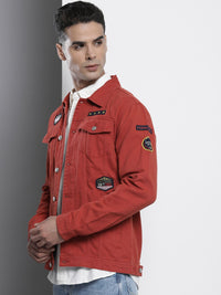 The Indian Garage Co Men Slim Fit Denim Trucker Jacket with Double Flap Pockets