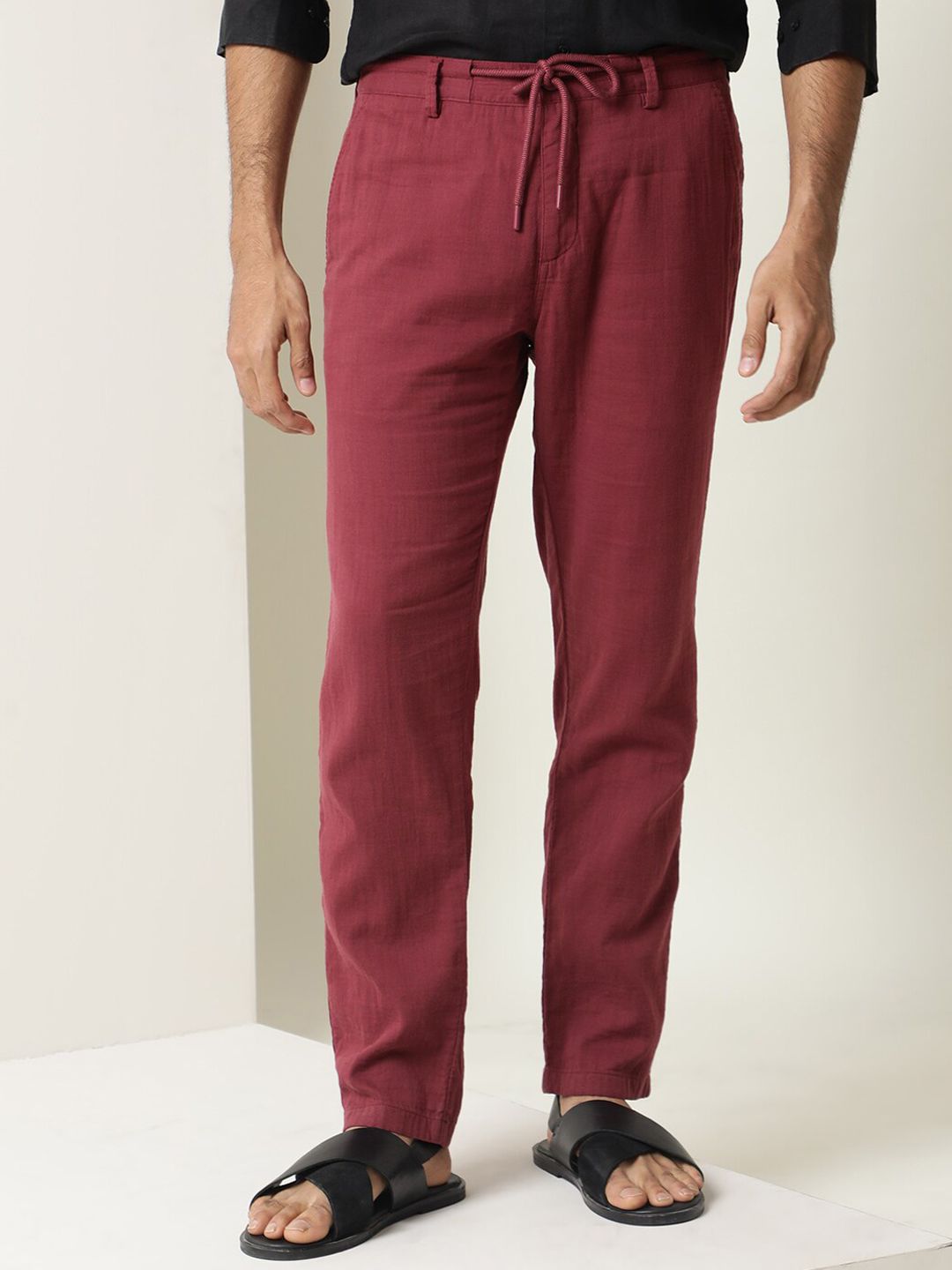 RARE RABBIT Men Pastor Drawstring Regular Fit Mid Rise Cotton Trouser