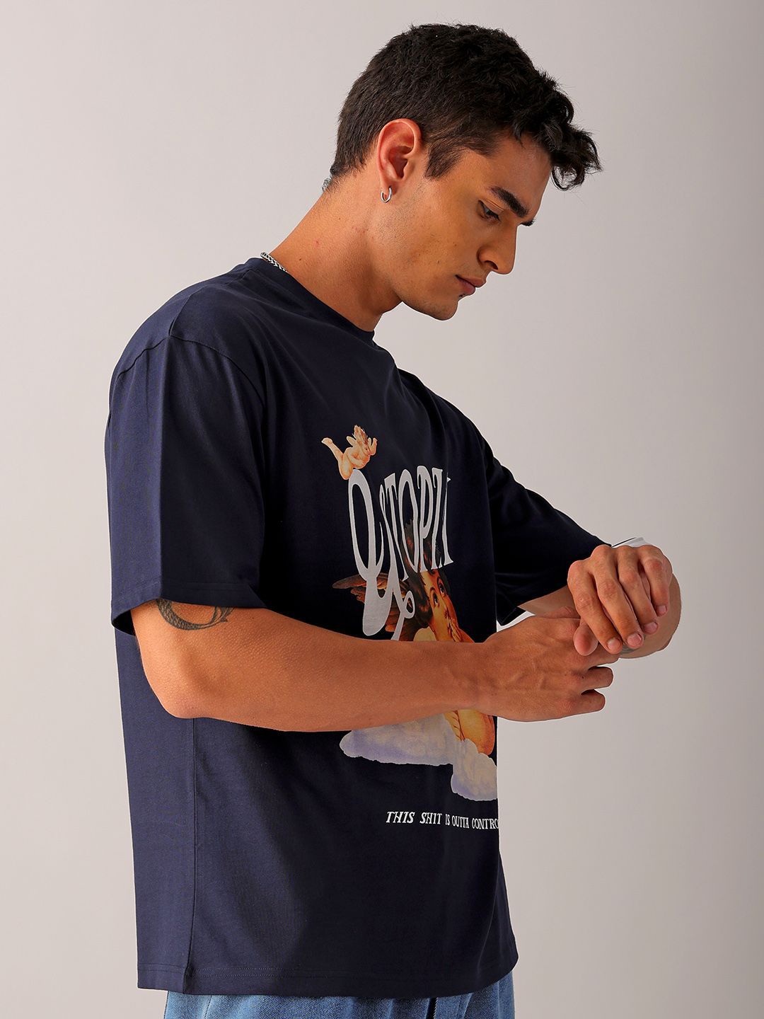 The Indian Garage Co Men Typography Printed Boxy Oversized Pure Cotton T-shirt