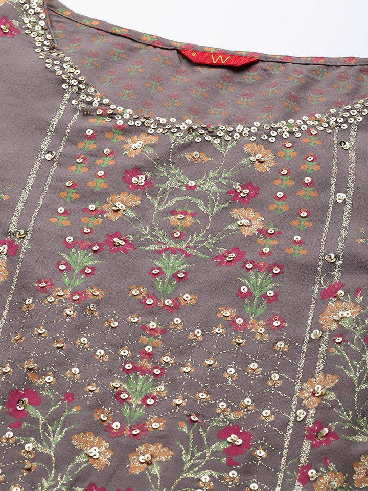 W Women Brown & Pink Ethnic Motifs Printed A-Line Maxi Dress