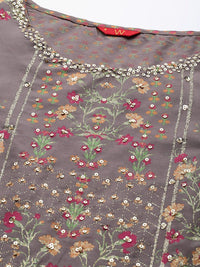 W Women Brown & Pink Ethnic Motifs Printed A-Line Maxi Dress