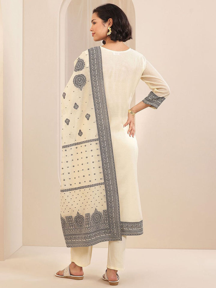 Libas Women Regular Chanderi Silk Kurta with Trousers & With Dupatta