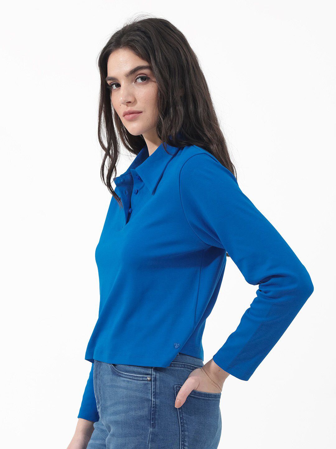 RAREISM Shirt Collar Long Sleeves Cotton Top