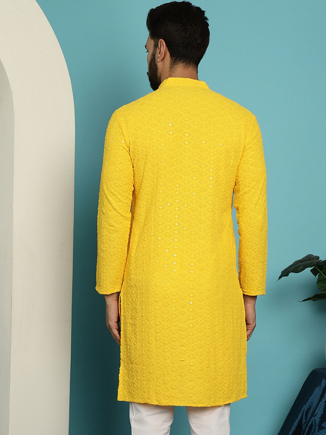 SOJANYA Kurta Lurus Kapas Tulen Berlabuci Dihiasi